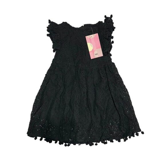 NEW Two Bunnies Elegant Lace Pom Pom Flutter Sleeve Party Princess Dress Black - Picture 8 of 9